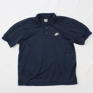 VTG Nike Swoosh Logo Spell Out Jersey Blue Polo